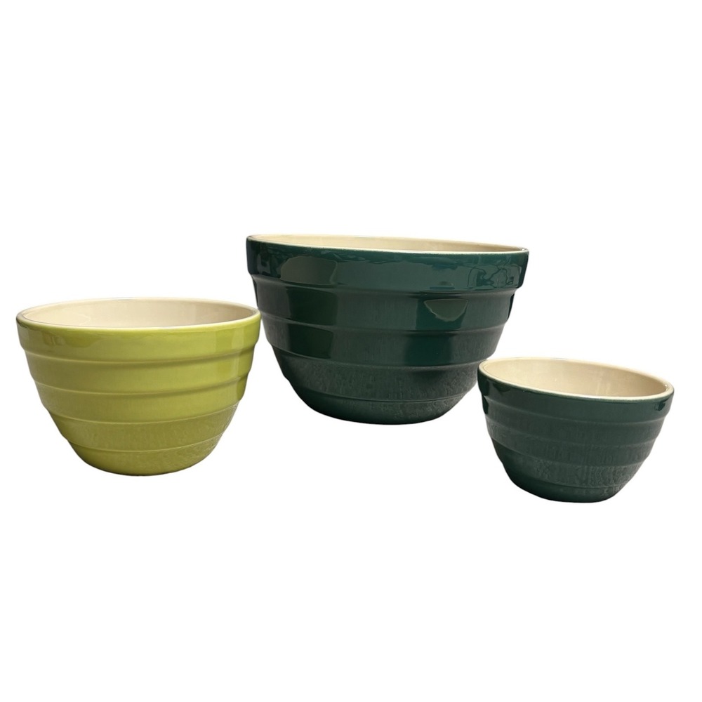 Crate & Barrel Retired Parker Beehive Ceramic Nesting‎ Mixing Bowls Set of 3